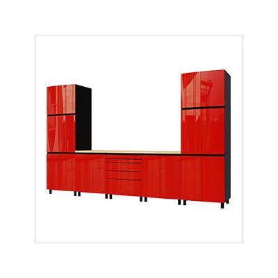 Contur Cabinet 12.5' Premium Cayenne Red Garage Cabinet System with Butcher Block Tops