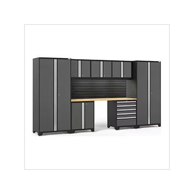 NewAge Garage Cabinets PRO Series Grey 8-Piece Set with Bamboo Top, Slatwall and LED Lights