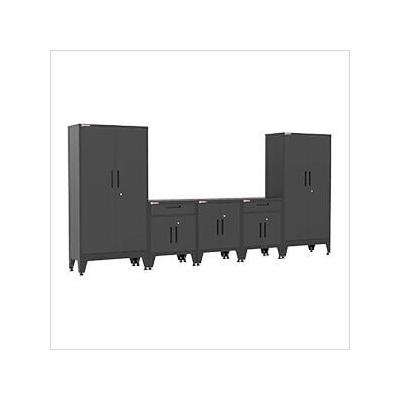 Armadillo Tough Black 5-Piece Garage Cabinet Kit with Levelers and Casters