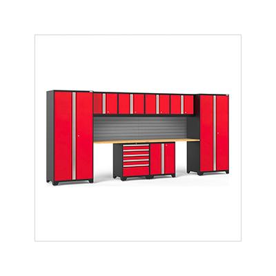 NewAge Garage Cabinets PRO Series Red 10-Piece Set with Bamboo Top and Slatwall
