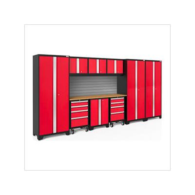 NewAge Garage Cabinets BOLD Series Red 10-Piece Set with Bamboo Top and Backsplash