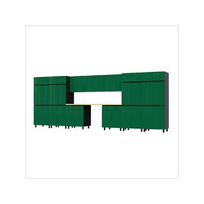 Contur Cabinet 17.5' Premium Racing Green Garage Cabinet System with Butcher Block Tops