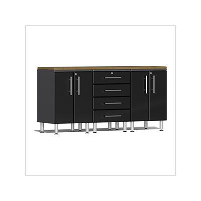 Ulti-MATE Garage Cabinets 4-Piece Garage Workstation Kit with Bamboo Worktop in Midnight Black Metallic