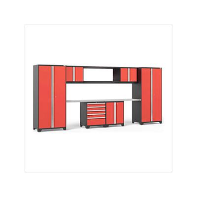 NewAge Garage Cabinets PRO Series Red 9-Piece Set with Stainless Steel Top