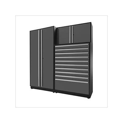 Proslat Garage Cabinets 3-Piece Glossy Grey Cabinet Set with Silver Handles