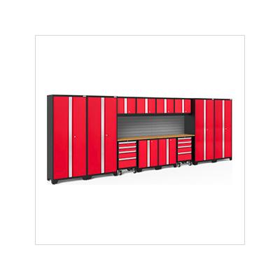 NewAge Garage Cabinets BOLD Series Red 14-Piece Set with Bamboo Top and Backsplash