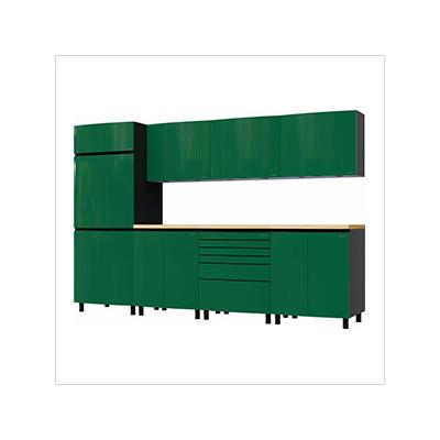 Contur Cabinet 10' Premium Racing Green Garage Cabinet System with Butcher Block Tops