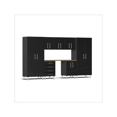 Ulti-MATE Garage Cabinets 8-Piece Garage Cabinet Kit with Bamboo Worktop in Midnight Black Metallic