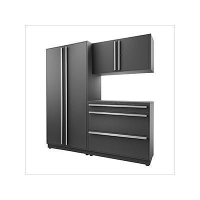 Proslat Garage Cabinets 4-Piece Mat Black Cabinet Set with Silver Handles and Powder Coated Worktop
