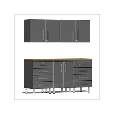 Ulti-MATE Garage Cabinets 6-Piece Garage Cabinet Kit with Bamboo Worktop in Graphite Grey Metallic