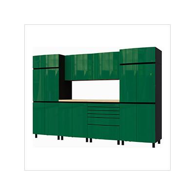 Contur Cabinet 10' Premium Racing Green Garage Cabinet System with Butcher Block Tops