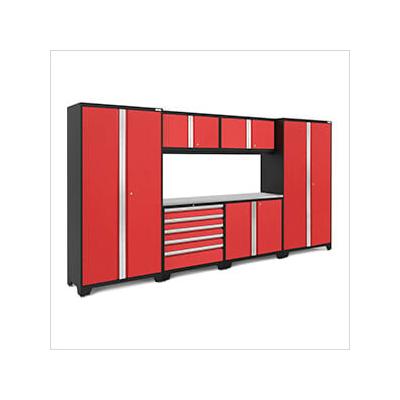 NewAge Garage Cabinets BOLD Series Extra-Wide Red 7-Piece Set with Stainless Steel Top