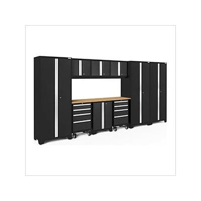 NewAge Garage Cabinets BOLD Series Black 10-Piece Set with Bamboo Top and LED Lights