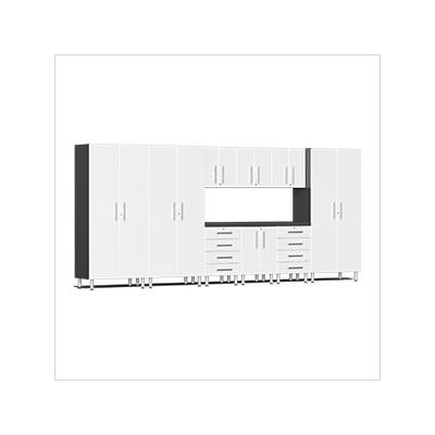 Ulti-MATE Garage Cabinets 10-Piece Garage Cabinet Kit with Channeled Worktop in Starfire White Metallic