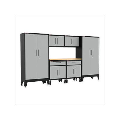 Armadillo Tough Grey 7-Piece Garage Cabinet Set with Levelers and Casters