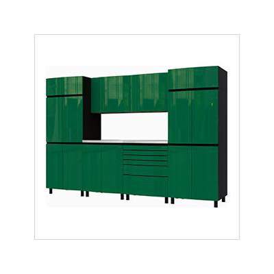 Contur Cabinet 10' Premium Racing Green Garage Cabinet System with Stainless Steel Tops