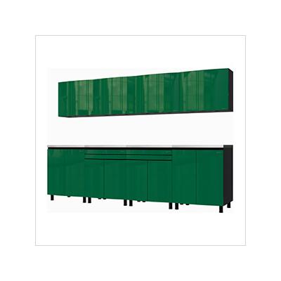 Contur Cabinet 10' Premium Racing Green Garage Cabinet System with Stainless Steel Tops