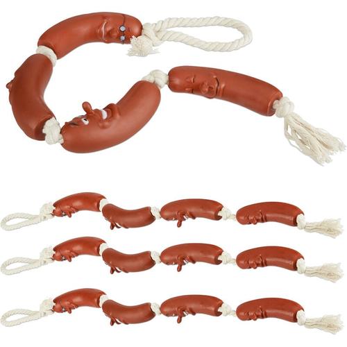 Hundespielzeug Wurstkette, 4er Set, Kauspielzeug Welpen & kleine Hunde, l: 65 cm, ohne Quietscher,