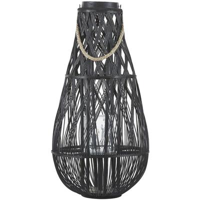 Beliani - Laterne Schwarz 39 x 75 cm Glas mit Holz Kerzenhalter Dekorativ Gebogene Form Modern
