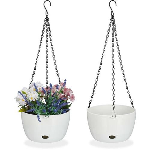 Blumenampel mit Wasserspeicher, 2er Set, HxD 56x20,5 cm, außen & innen, hängender Blumentopf,