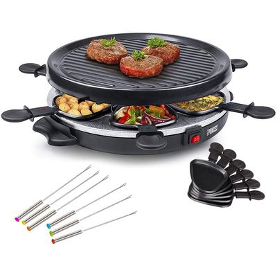 Raclette mit Grillplatte & Teppan Gabeln für 6 Personen Tischgrill rund 800 Watt