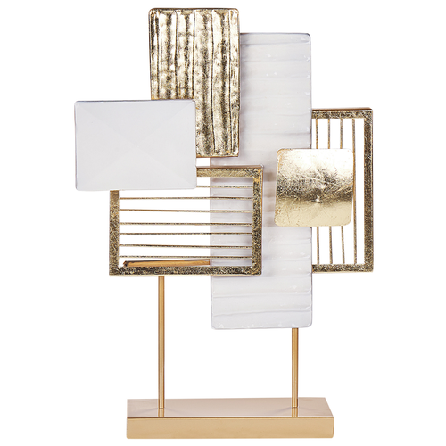 Dekofigur Gold u. Weiß Metall 44 cm Hoch mit Geometrischen Formen Modernes Design Antik-Optik Wohnzimmer Schlafzimmer Esszimmer Dekoration