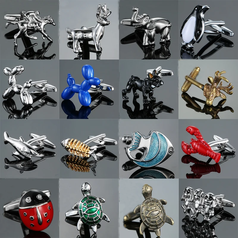 Fashion Men's New Arrival Animal Cufflinks Novelty Black Dog Fish deer Tortoise Design Gift For Men Cuff Links Wholesale&retail
