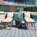 5 Pieces Patio Chair Sets Patio Conversation Chair with Pop-Up Cool Bar Table and Ottomans Outdoor Furniture Bistro Sets for Porch Backyard Balcony Beige+Black