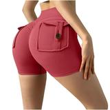 PXEVL Pull on Shorts Women 7-9 Inch Inseam Lightweight Soft Mid Rise Wide-Leg Cruise Shorts Elastic Butt Lifting Golf Shorts with 2 Pockets Red L