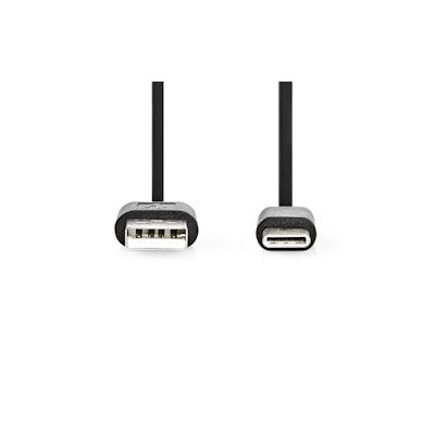 Nedis USB-Kabel - USB 2.0 - USB-A Stecker - USB-C Stecker - 15 W - 480 Mbps - Vernickelt - 0.10 m - Rund - PVC - Schwarz - Blister Image