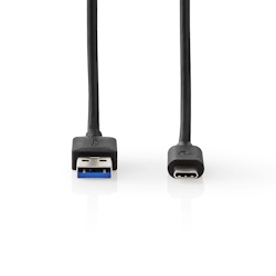 Nedis USB-Kabel - USB 3.2 Gen 1 - USB-A Stecker - USB-C Stecker - 60 W - 5 Gbps - Vernickelt - 2.00 m - Rund - PVC - Schwarz - Box Image