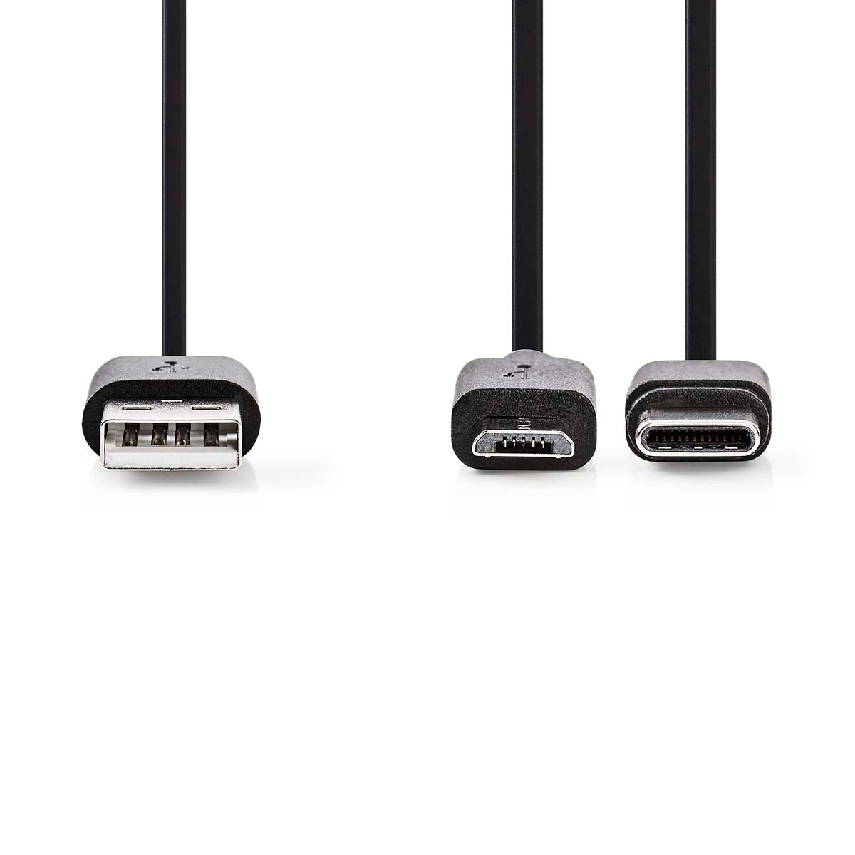 Nedis 2 in 1-Kabel - USB 2.0 - USB-A Stecker - USB Micro-B Stecker / USB-C Stecker - 480 Mbps - 1.00 m - Vernickelt - Rund - PVC - Schwarz - Label Image