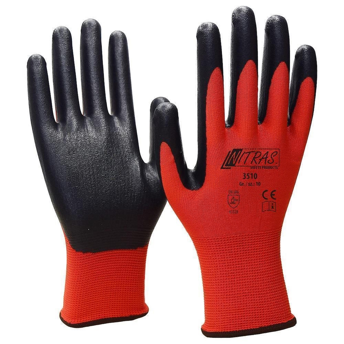 AS Arbeitsschutz Nitras Nylonhandschuhe | Nitrilschaum-Beschichtung | rot | 12 Paar | Gr. 8 Image