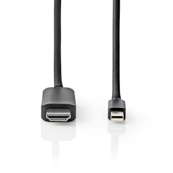 Nedis Mini DisplayPort Cable - DisplayPort 1.4 - Mini DisplayPort Male - HDMI Connector - 48 Gbps - Nickel Plated - 2.00 m - Round - PVC - Black - Polybag Image