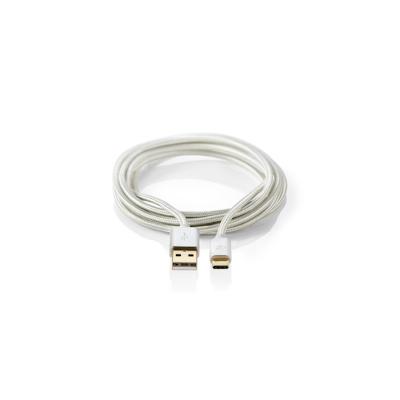 Nedis USB Cable - USB 2.0 - USB-A Male - USB-C Male - 15 W - 480 Mbps - Gold Plated - 2.00 m - Round - Braided / Nylon - Aluminium - Cover Window Box Image