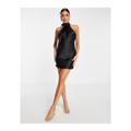 Miss Selfridge Womens going out halter neck satin mini dress in black - Size 16 UK