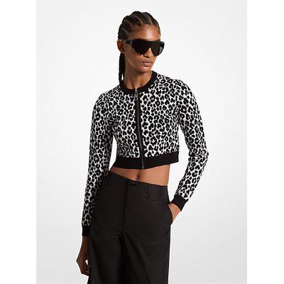 Michael Kors Leopard Jacquard Knit Zip Cardigan Grey M