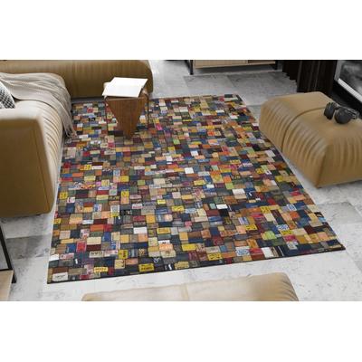 Lederteppich OCI DIE TEPPICHMARKE "Labelstar" Gr. 4, bunt, B:170cm H:3mm L:240cm, Leder, Teppiche, echtes Leder, UNIKAT, handgenäht, Patchwork Design aus Jeanslabel Image
