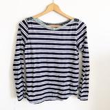 Anthropologie Tops | Anthropologie Postmark Navy Blue & White Stripped Boat Neck Top W/ Floral Trim | Color: Blue/White | Size: S