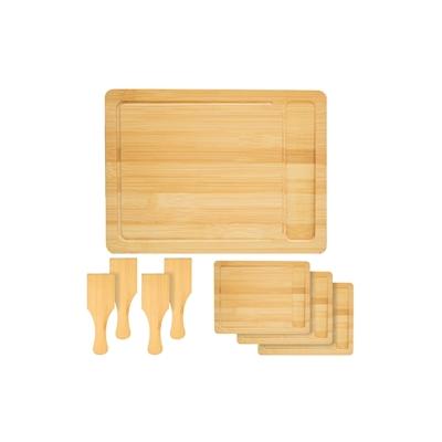 DuneDesign 4 Personen Raclette Teller Set Holz - 30x22cm Pfännchen Untersetzer mit Spachtel