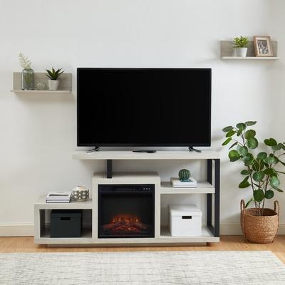 Wood TV Stand Classic Entertainment Center Media Console up to 55" with Electric Fireplace