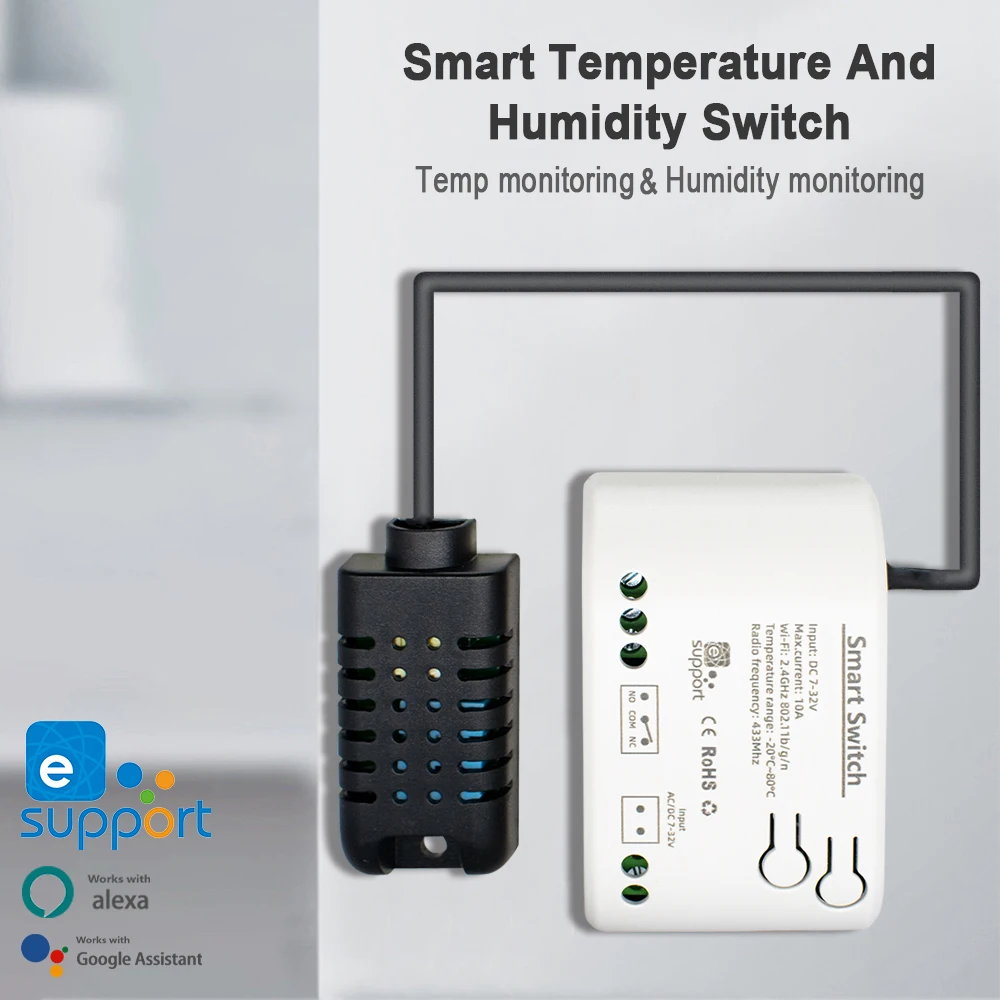 WiFi Smart eWelink TH Temperatur Feuchtigkeit Schalter 7-32V 220V Passive Trocken Kontakt Relais Echtzeit Monitor smart Modul Alexa Image