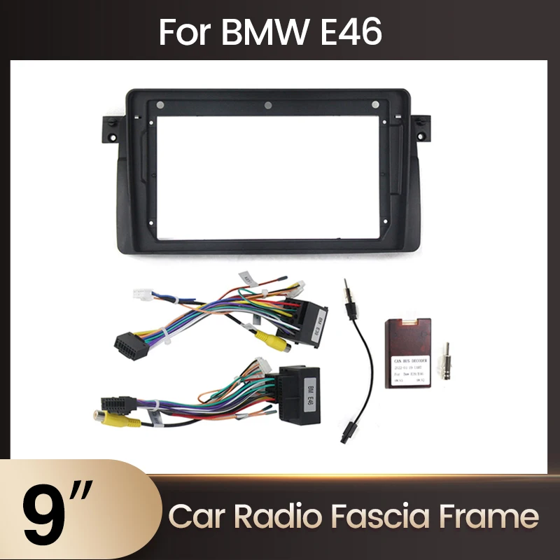 Mekede 9inch 2din Autoradio Blende installieren Rahmen Kabel Canbus für BMW E46 Panel Trim Kit Stereo Autoradio Stereo DVD-Player GPS Image
