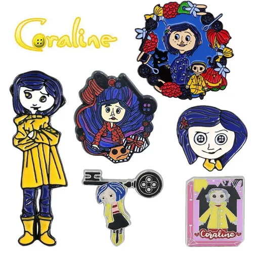 Horror Coraline Halloween Brosche niedlichen Kinder Emaille Pin Schmetterling Kristall Haar Kamm