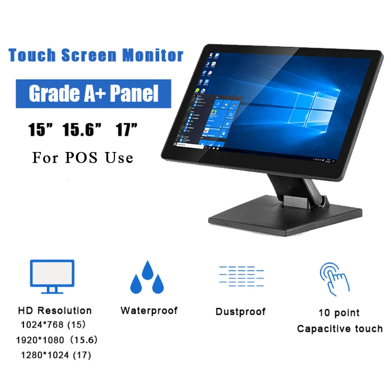 15 15,6 17 Zoll kapazitiver Touchscreen pos Monitor Industrie-LCD mit HDMI VGA USB-Schnitts telle für Restaurant Koisk Terminal Image