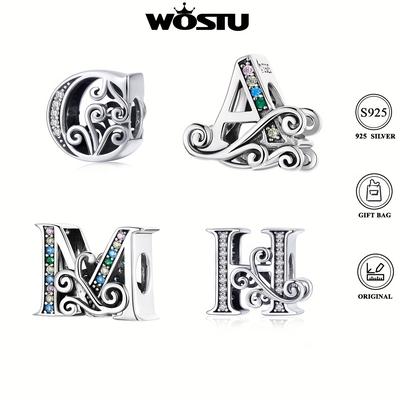 1 Pc 925 Sterling Silver Alphabet A-m Letter Bead Charms Fit Bracelet Jewelry Diy Making Ladies Jewelry Gift