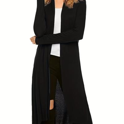 TEMU Solid Open Front Drape Knit Cardigan, Casual Long Sleeve Long Length Sweater, Women's Clothing