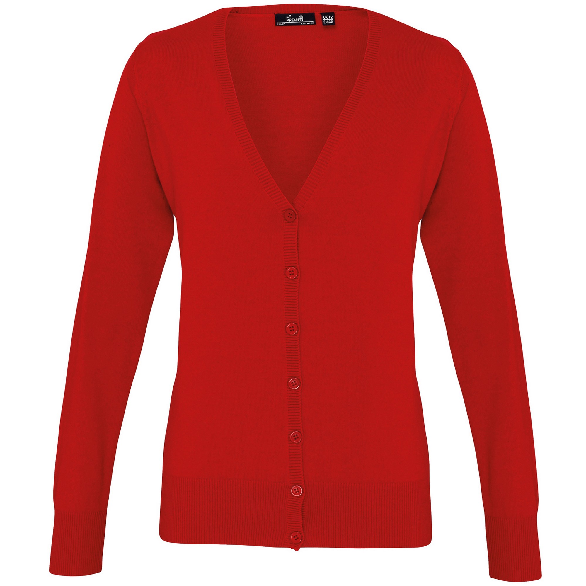 Premier Womens/Ladies Button Through Long Sleeve V-neck Knitted Cardigan (Rot) Image