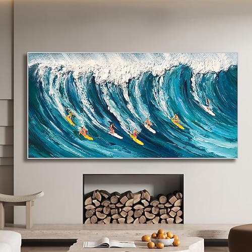 Mintura handgefertigte Surf-Ölgemälde auf Leinwand, große Wandkunst, Dekoration, modernes abstraktes Seestückbild für die Inneneinrichtung, gerolltes, rahmenloses, ungedehntes Gemälde Image