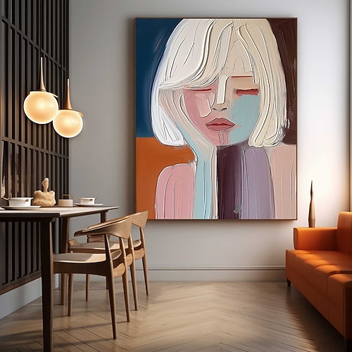 großes handgemaltes hübsches Mädchen Gemälde abstrakt handgemachte Wandkunst bunt strukturiert hübsche Dame Ölgemälde schönes Mädchen Leinwand Kunst Mädchen Gemälde Image